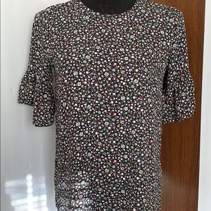 Ann Taylor LOFT Floral Blouse Bell Sleeve 3/4 XS